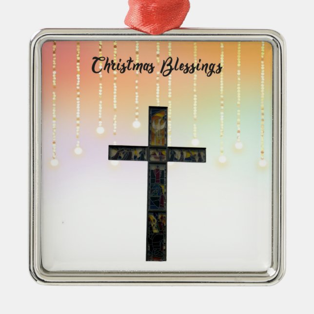 Religious Christmas Ornament with Cross & Lights (Front)