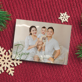 Religious Christmas Photo Card Green Rejoice