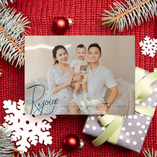 Religious Christmas Photo Card Rejoice Navy Blue