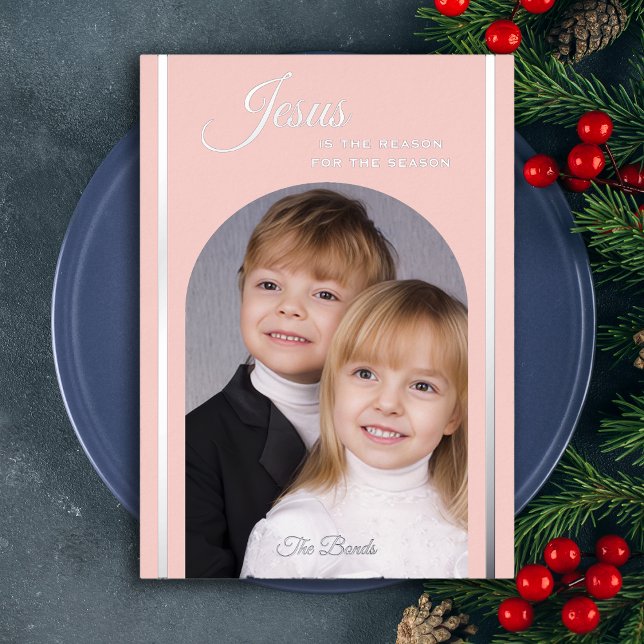 Religious Christmas Photo Jesus Blush Foil Card (Creator Uploaded)