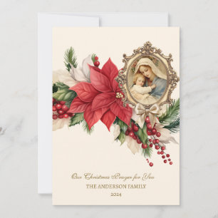 Religious Christmas Poinsettia Mother Mary Jesus Holiday Card