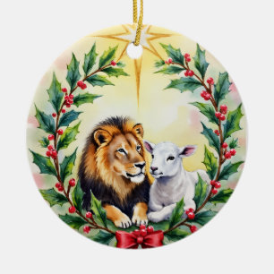 Religious Christmas The Lion and the Lamb and Star Ceramic Tree Decoration