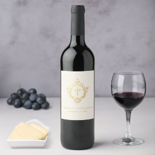 Religious Confirmation Gold Cross in Crest Ivory Wine Label