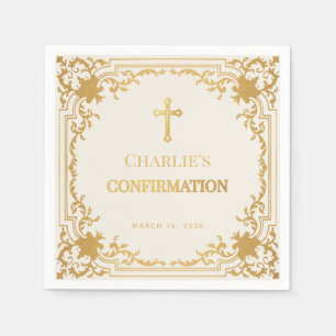 Religious Confirmation Vintage Ivory & Gold Cross Napkin