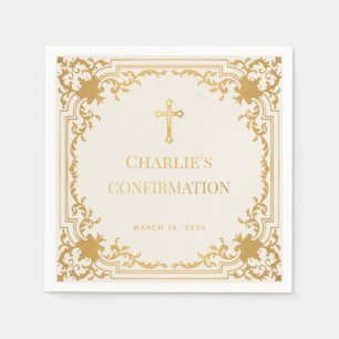 Religious Confirmation Vintage Ivory & Gold Cross Napkin