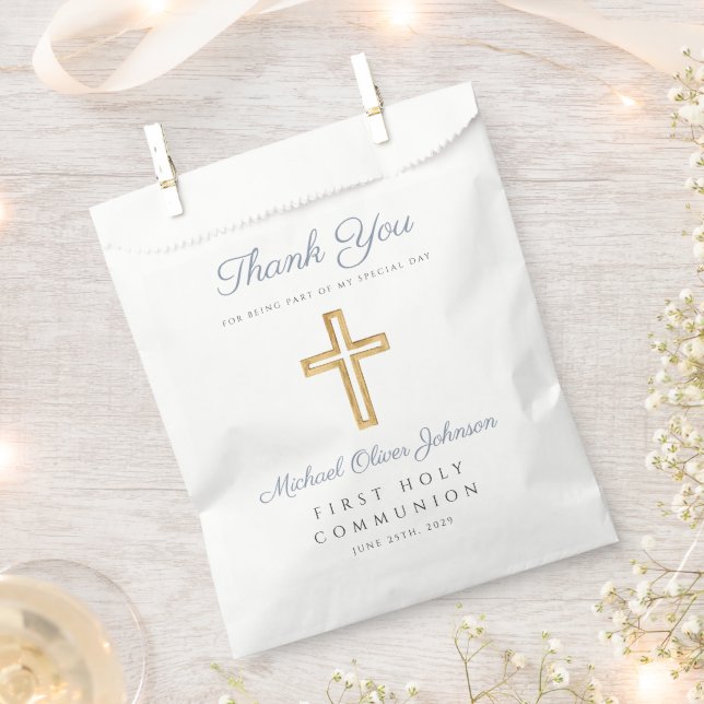 Religious Cross Blue Boy First Communion  Favour Bags (Clipped)