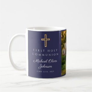 Religious Cross Blue Boy First Communion Photo Coffee Mug