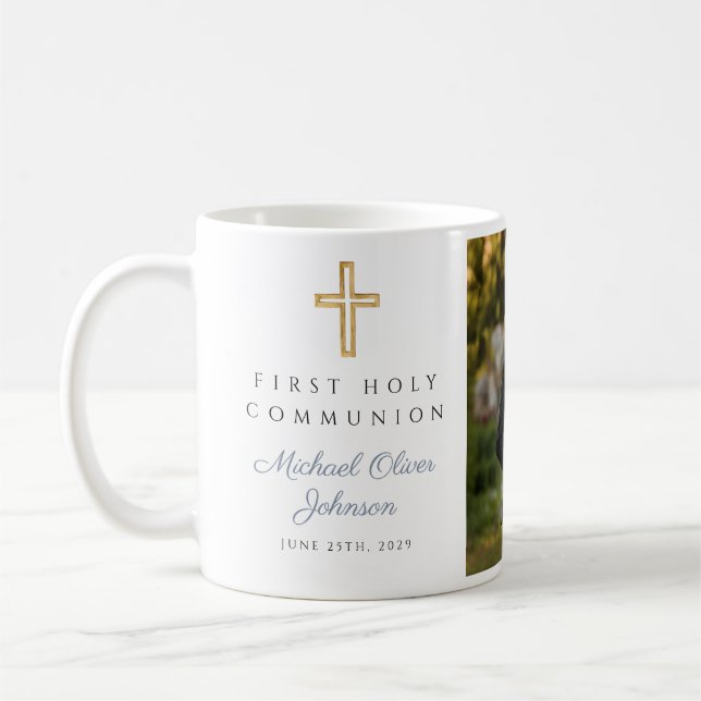 Religious Cross Boy First Communion Photo Coffee Mug (Left)