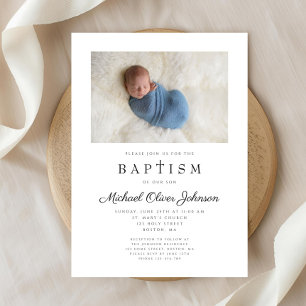 Religious Cross Boy Photo Baptism Invitation