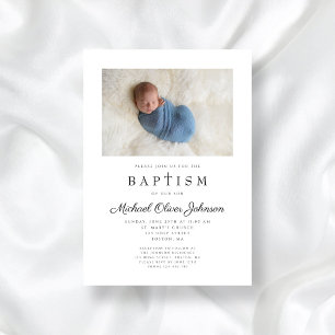 Religious Cross Boy Photo Baptism Invitation