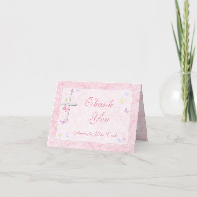 Religious Cross Butterfly Girl Thank You Cards (Front)
