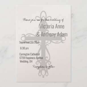 Religious Cross Christian Champagne Shiny Wedding Invitation