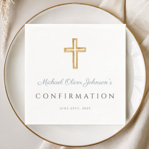 Religious Cross Dusty Blue Boy Confirmation Napkin