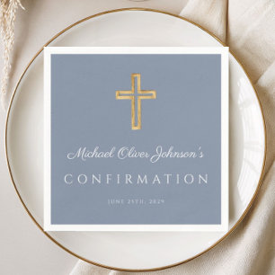 Religious Cross Dusty Blue Boy Confirmation Napkin