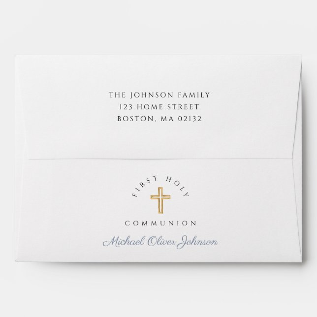 Religious Cross Dusty Blue Boy First Communion Envelope (Back (Top Flap))