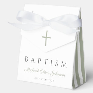 Religious Cross Dusty Blue Script Boy Baptism  Favour Box