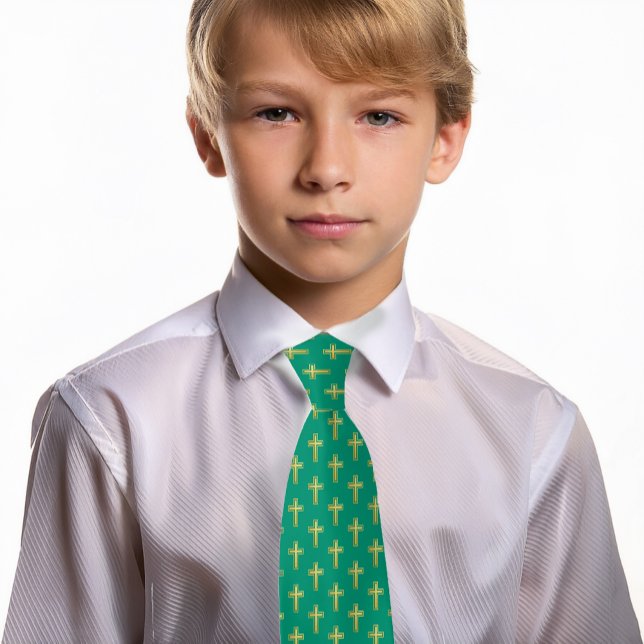 Religious Cross Emerald Green Faux Gold Communion  Tie (Creator Uploaded)