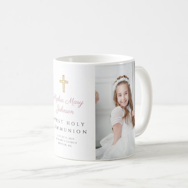 Religious Cross Girl First Communion Photo Coffee Mug (Front Right)
