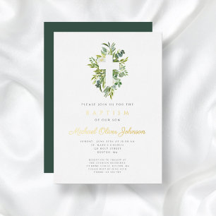 Religious Cross Green Botanical Baptism Gold