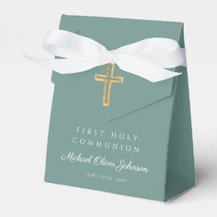 Religious Cross Green Boy First Communion Favour Box