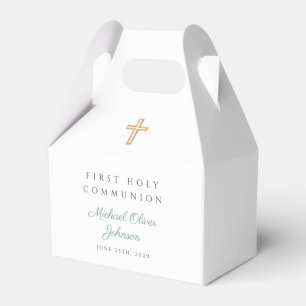 Religious Cross Green Boy First Communion Favour Box