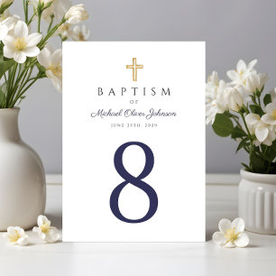 Religious Cross Navy Blue Boy Baptism Table Number