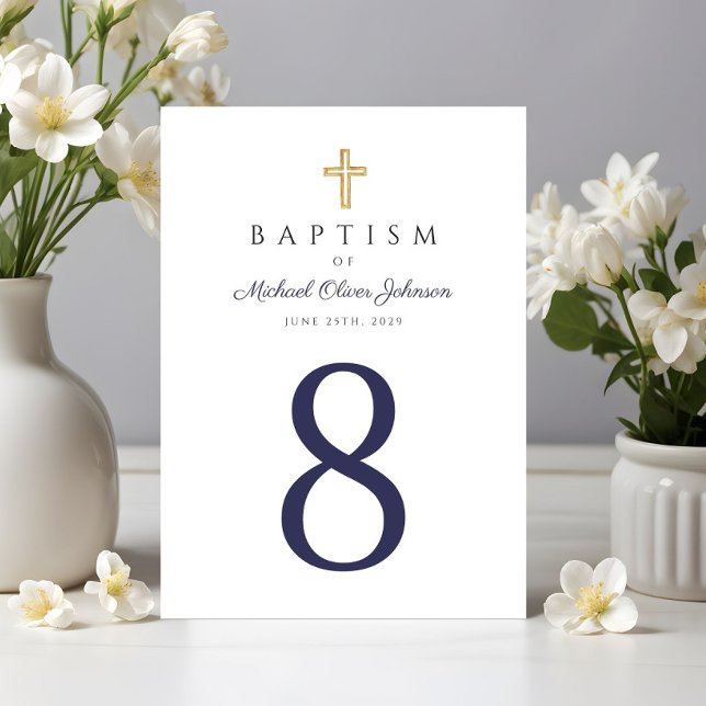 Religious Cross Navy Blue Boy Baptism Table Number (Religious Cross Navy Blue Boy Baptism Table Number)