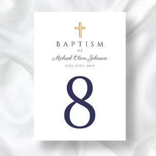 Religious Cross Navy Blue Boy Baptism Table Number
