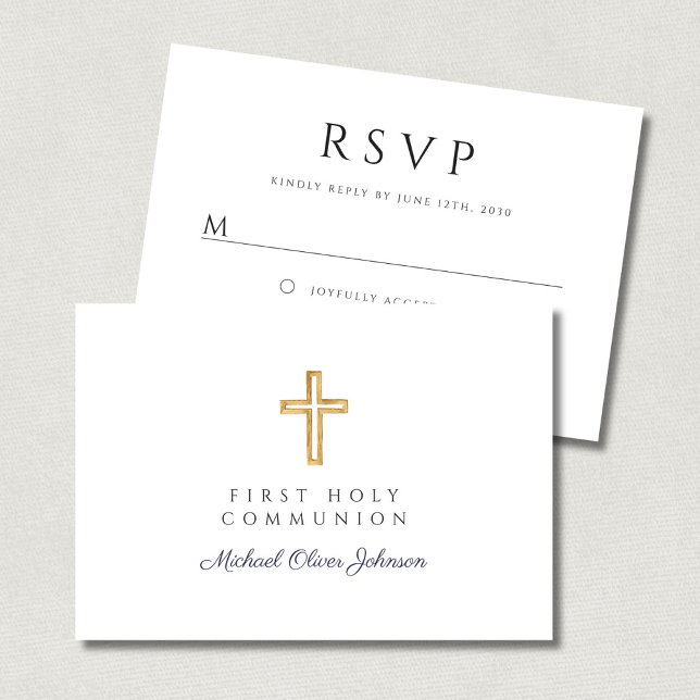 Religious Cross Navy Blue Boy First Communion RSVP Card (Religious Cross Navy Blue Boy First Communion RSVP Card)