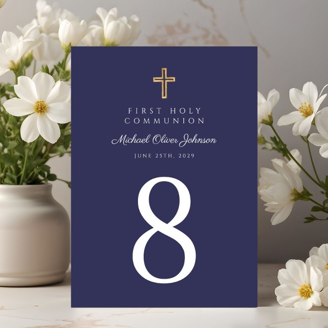 Religious Cross Navy Blue Boy First Communion Table Number (Religious Cross Navy Blue Boy First Communion Table Number)