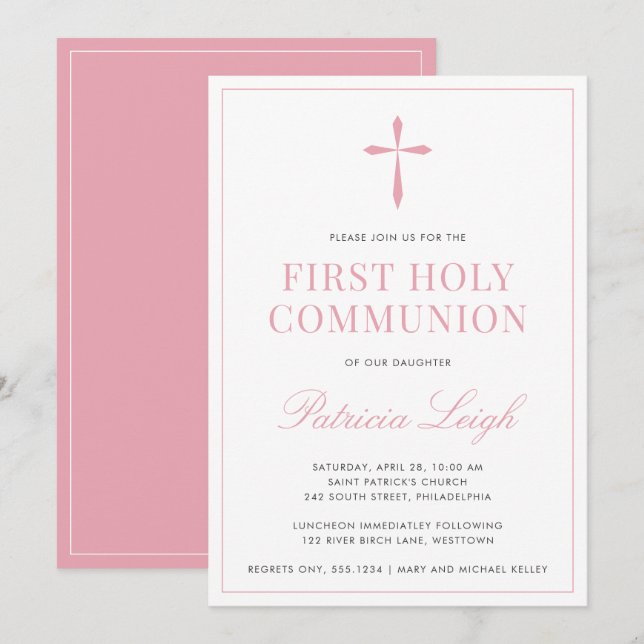 Religious Cross, Pink Simple and Elegant Invitation (Front/Back)