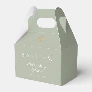 Religious Cross Sage Green Baptism Favour Box