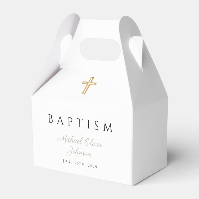 Religious Cross Sage Green Script Baptism Favour Box (Front Side)