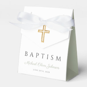 Religious Cross Sage Green Script Baptism Favour Box