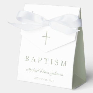 Religious Cross Sage Green Script Boy Baptism  Favour Box