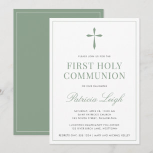 Religious Cross, Sage Green Simple and Elegant Invitation