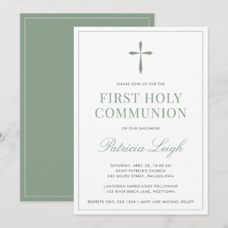 Religious Cross, Sage Green Simple and Elegant Invitation