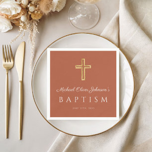 Religious Cross Terracotta Baptism Napkin
