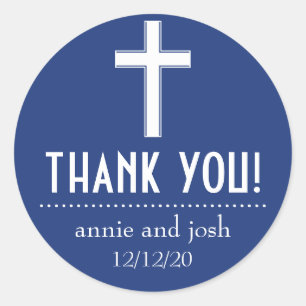 Religious Cross Thank You Labels (Navy / White)