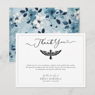 Religious Cross Wings Funeral Thank You Card