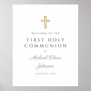Religious Dusty Blue Boy First Communion Welcome Poster