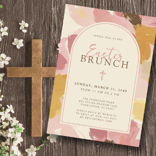 Religious Easter Brunch Modern Pink Floral Invitation