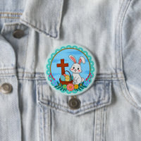 Religious Easter Bunny with Cross and Floral Egg