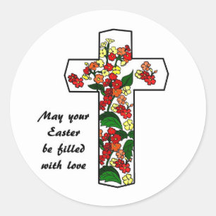 religious Easter Cross and Flowers Stickers