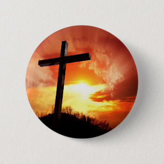 Religious Easter Cross at Sunset 6 Cm Round Badge