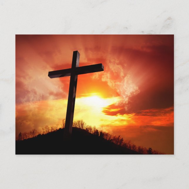 Religious Easter Cross at Sunset Holiday Postcard (Front)