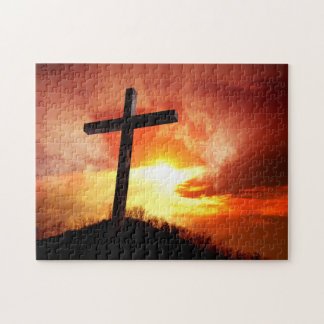 Religious Easter Cross at Sunset Jigsaw Puzzle