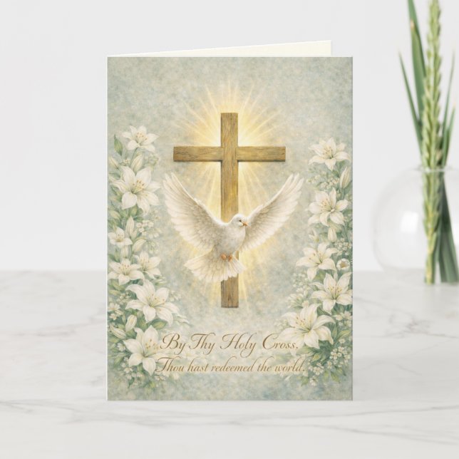 Religious Easter Floral Lilies Cross Holiday Card (Front)