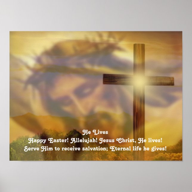 Religious Easter Poster - Jesus and Cross Gold (Front)