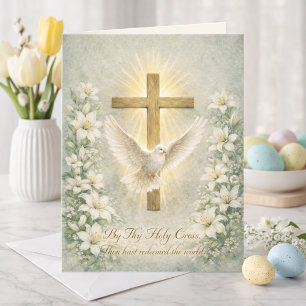 Religious Easter Scripture Lilies Cross Holiday Card